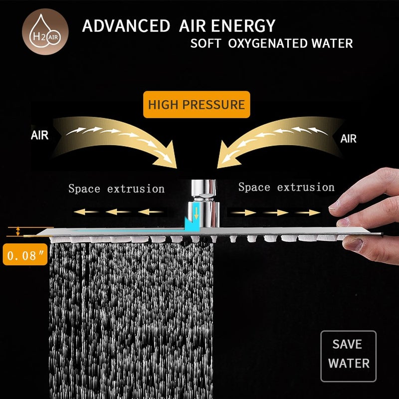 BESy 12 Inch Rain Shower Head, 12" Square Rainfall & High Pressure Stainless Steel Bath Shower Head, 1/16" Ultra Thin, Waterfall Full Body Coverage with Silicone Nozzle, Non Fingerprint Brushed Finish - Image 3